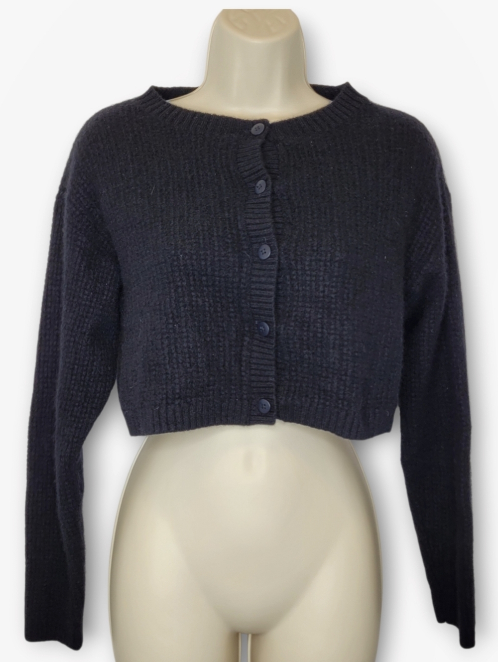 Alo 100% Cashmere Plush Waffle Cropped Cardigan Sweater M Black